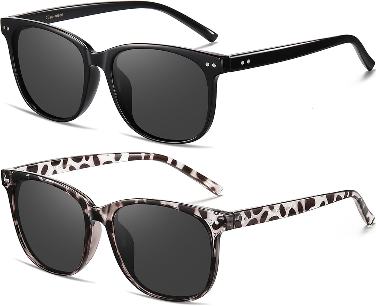 

Женские поляризованные солнцезащитные очки HAOLOTA, классические круглые солнцезащитные очки для вождения, рыбалки, легкие, с защитой от УФ-излучения UV400, A02 2pcs Black/Grey + White Tortoise/Grey