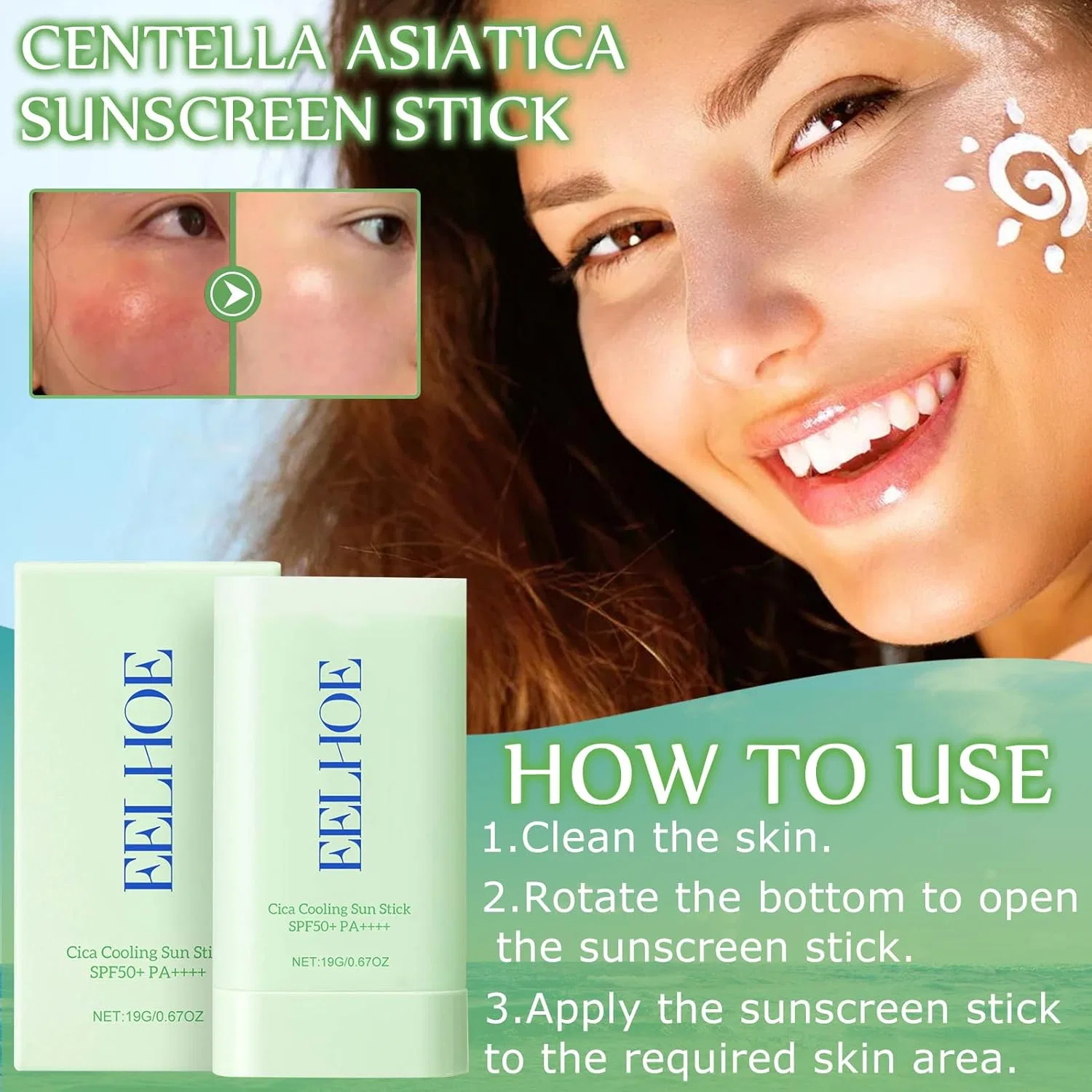 Солнцезащитный стик с центеллой SPF50+ PA++++ Henjunu, A — фото 4