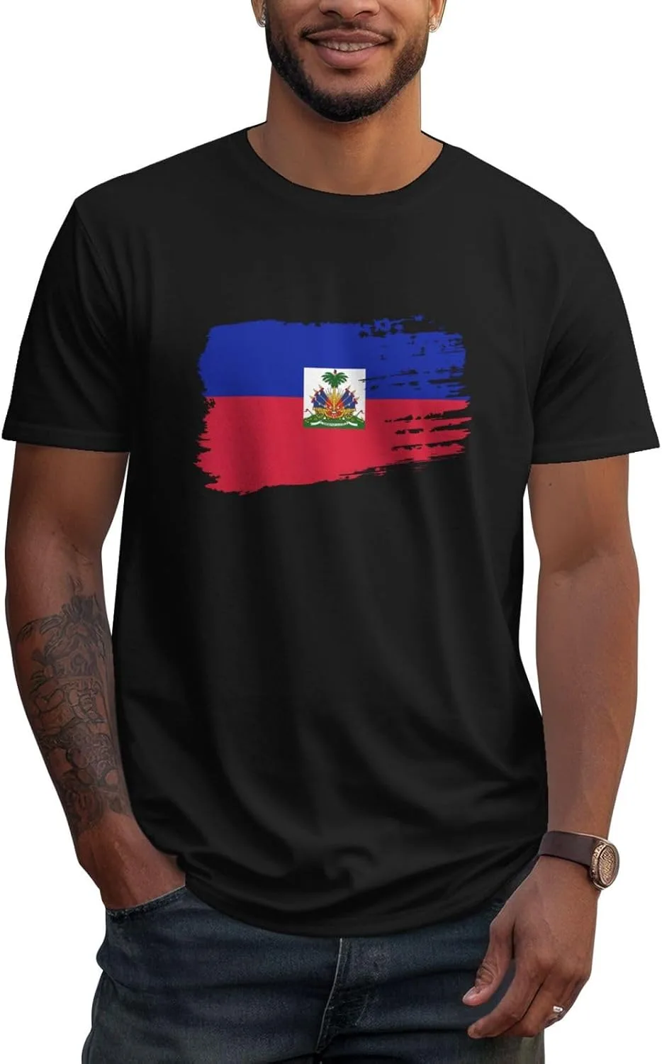 Футболка Haiti с коротким рукавом, мужская, уличный стиль, хлопковая, повседневный топ Generic, черный