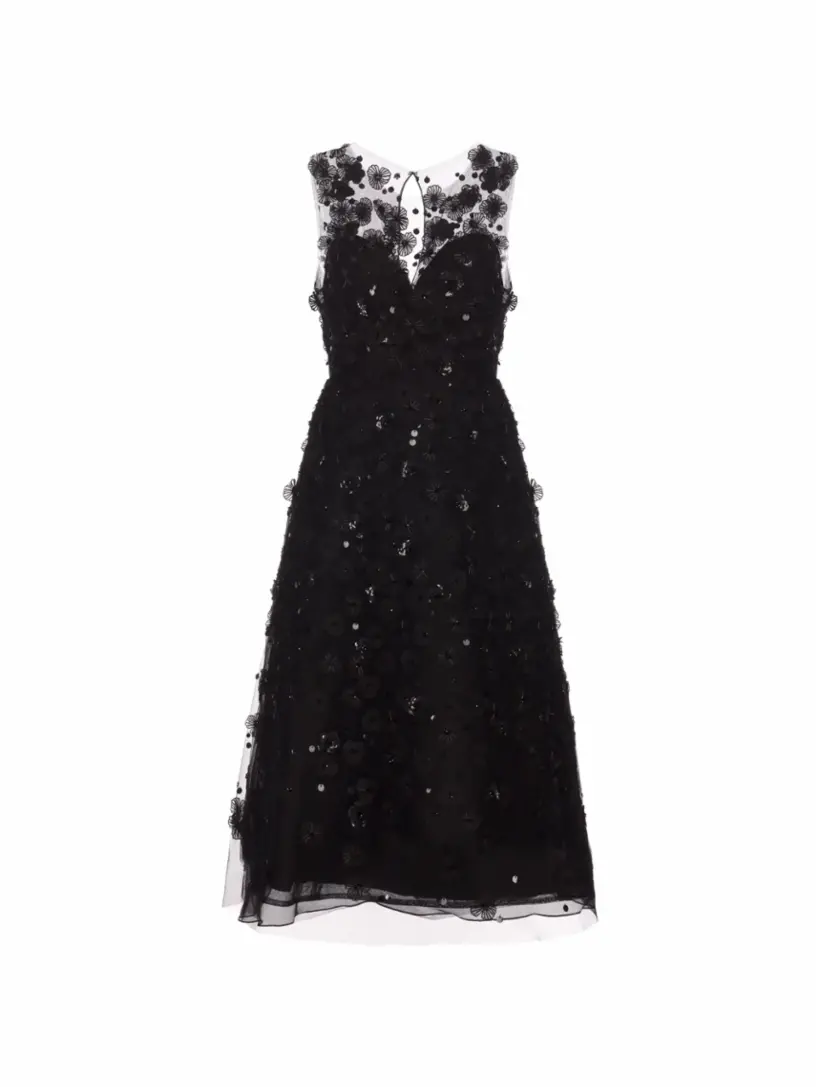 

Платье из тюля с аппликациями Carolina Herrera, черный