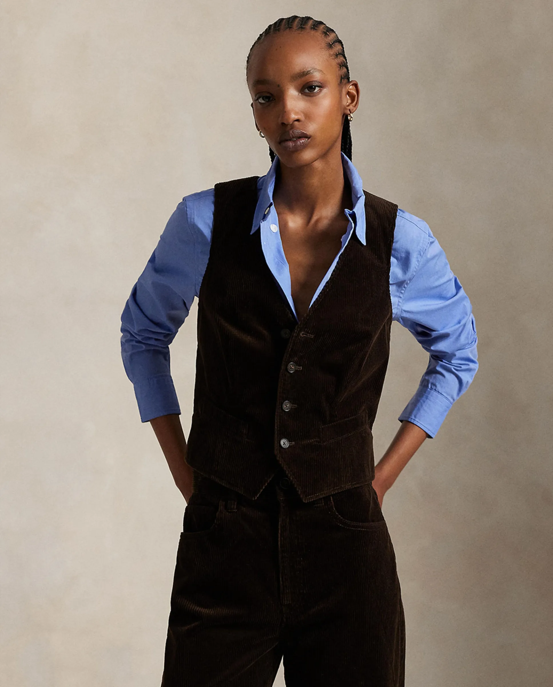 

Женский жилет на пуговицах из вельвета Polo Ralph Lauren, темно-коричневый