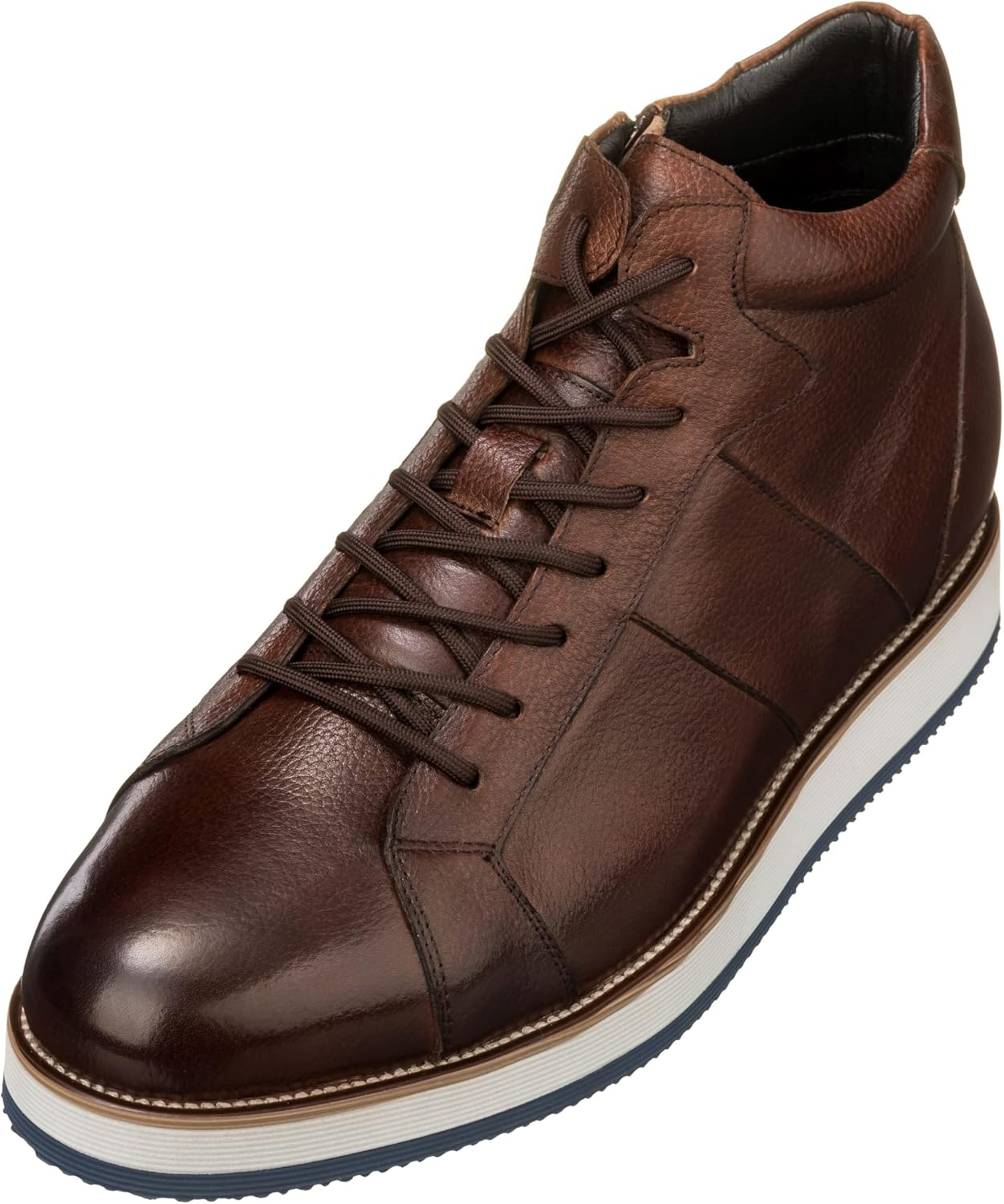 

Мужские невидимые увеличивающие рост обувь CALTO - коричневые кожаные ботинки с молнией в стиле милитари - на 8 см выше - Y6022 - размер 8 D(M) US