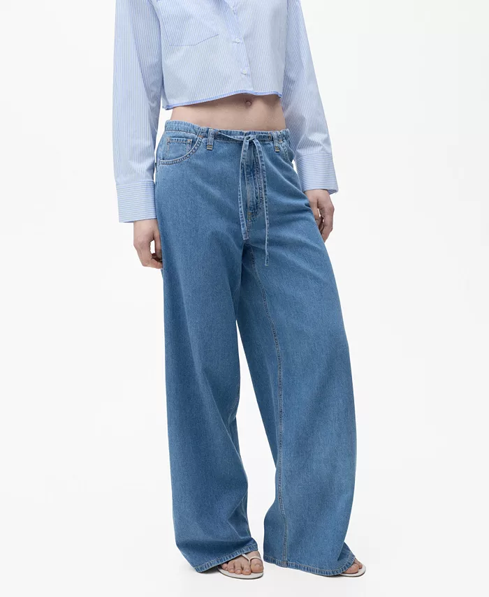 

Женские джинсовые брюки с поясом и широкими штанинами MANGO, синий