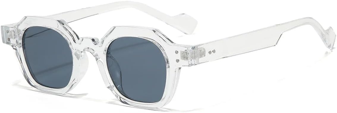 

Солнцезащитные очки для мужчин и женщин - защита UV400 - круглая оправа с заклепками, цветные линзы, для занятий спортом на открытом воздухе и вождения DSVIGF, Transparent