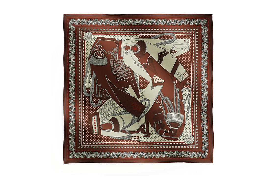 

HERMES Шаль женская коричневая/красные