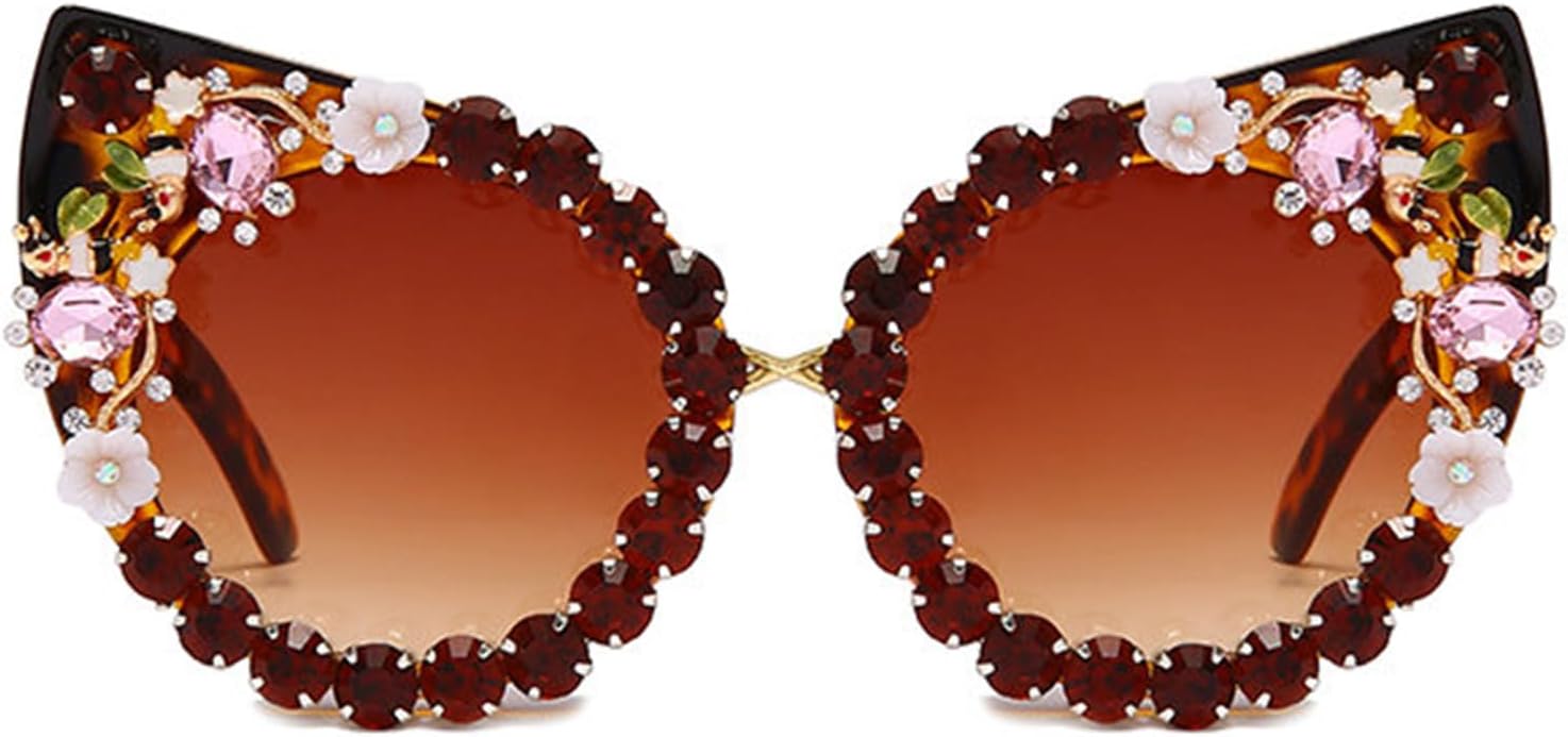 

Хелена, модные очки ручной работы «кошачий глаз» со стразами, женские круглые винтажные солнцезащитные очки с цветочным и жемчужным узором для вечеринки S67 helena, Leopard