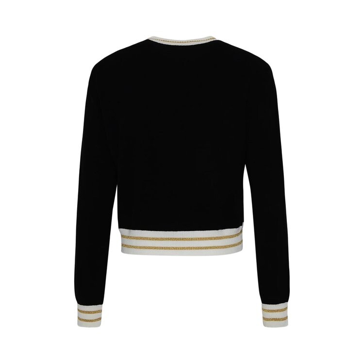 Джемпер Balmain Logo Intarsia Knitted Cropped Jumper, цвет Black/Natural/Gold — фото 2