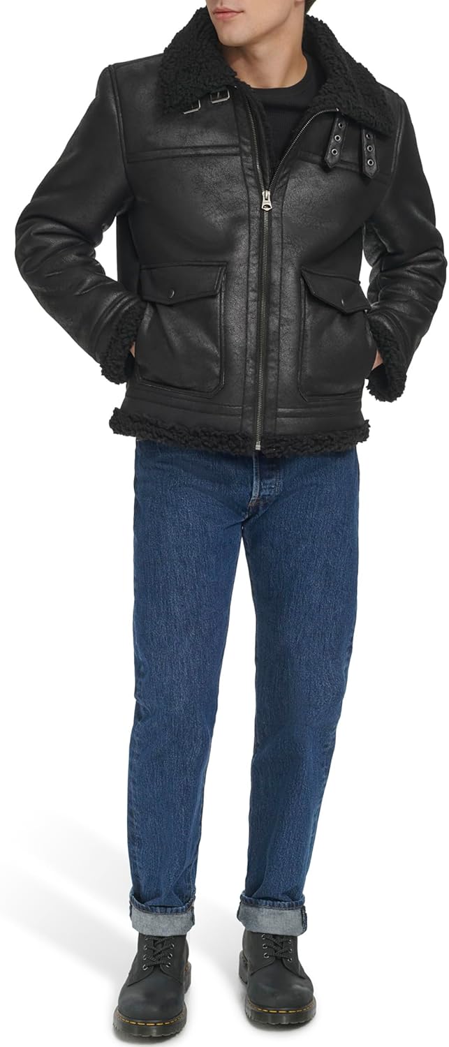 Мужская куртка-авиатор Levi's из искусственной овчины Rancher, Black Solid — фото 2