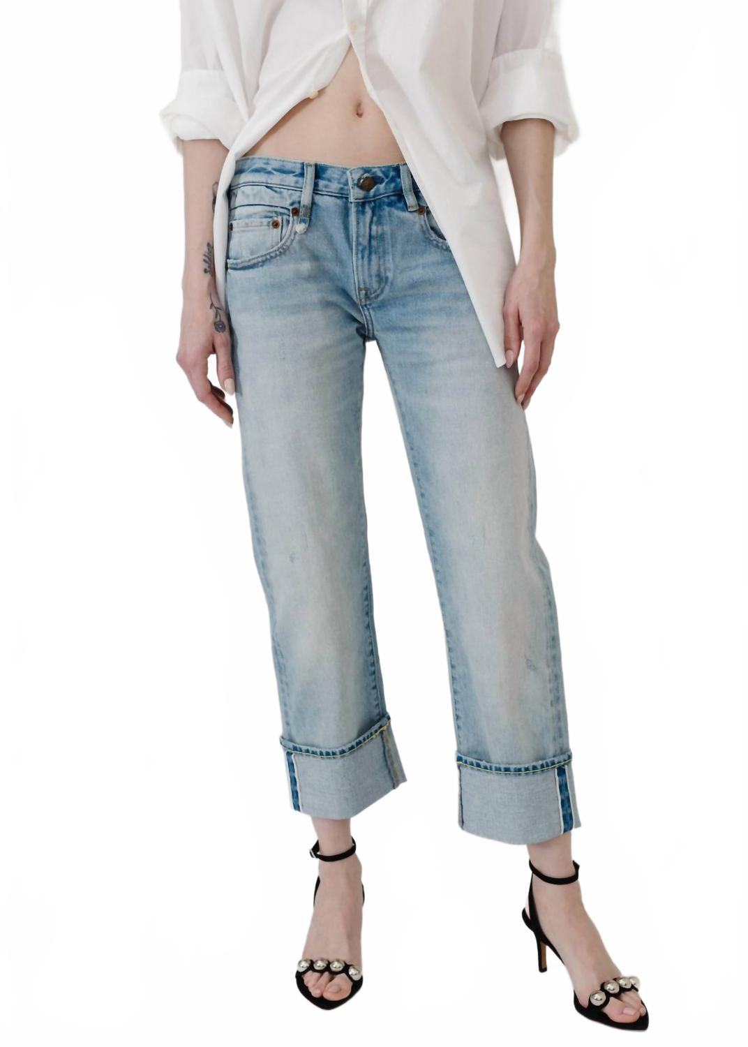 

Прямые джинсы с манжетами в синем селвидже R13