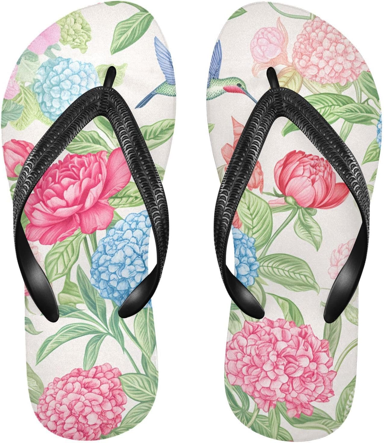 

Вьетнамки-босоножки для пляжа с принтом колибри, пионов и гортензий, бежевые, резиновые, противоскользящие, летние тапочки для женщин и мужчин Sinestour