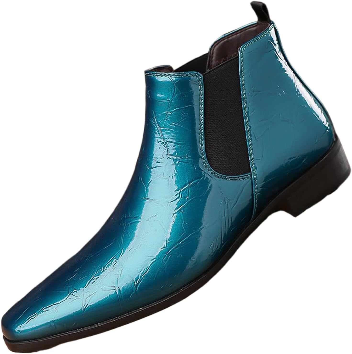

Мужские ботинки Челси из лакированной кожи с низким массивным каблуком, модные, блестящие, без шнуровки, деловые, ольстерские ботинки для свадьбы, выпускного, вечеринки и работы Siyake, синий
