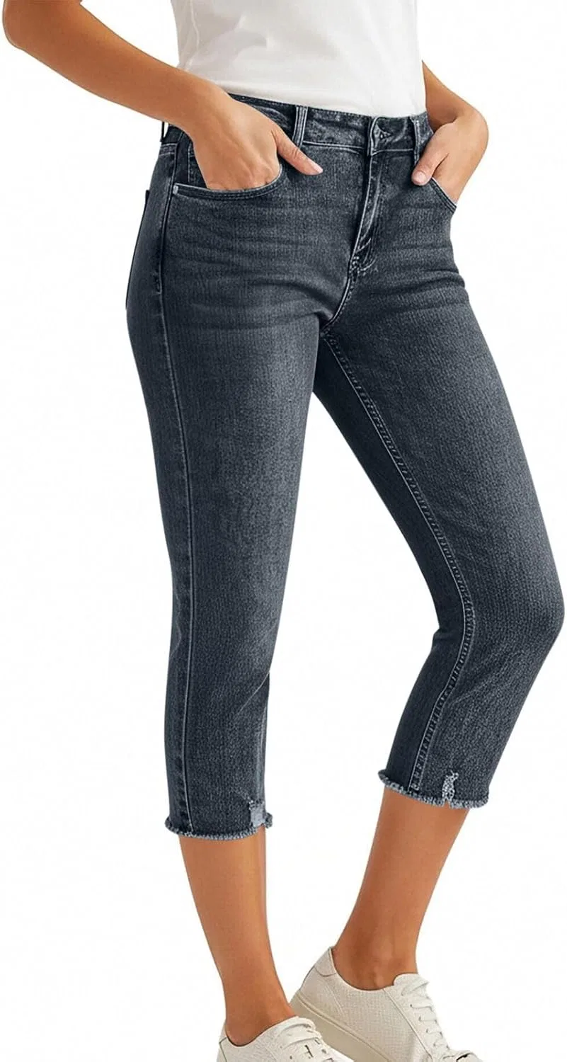Джинсы капри облегающие черный — фото 2