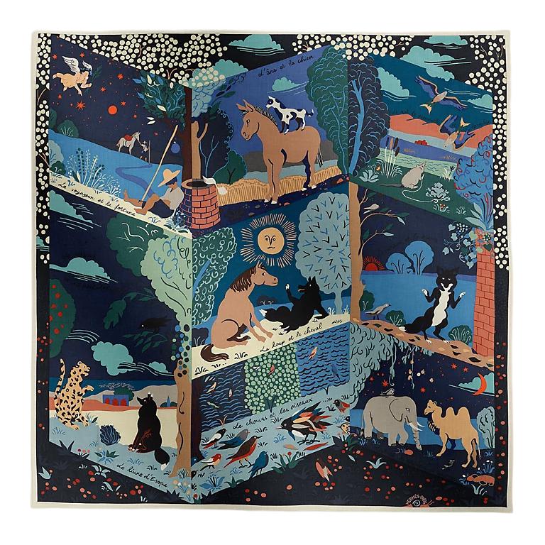 

HERMES Женская тёмно-синяя шаль из кашемира и шелка тутового шелкопряда, Dark Blue