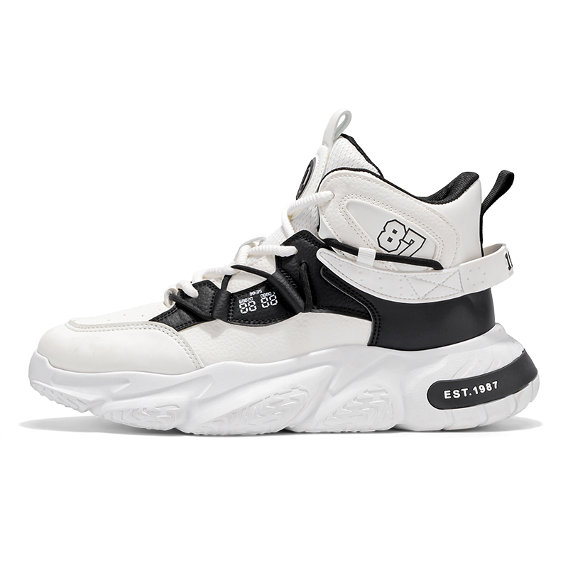 

Boogie Bear Амортизирующие, износостойкие, дышащие, легкие, увеличивающие рост мид-топ кеды мужские бело-черные, цвет White Black