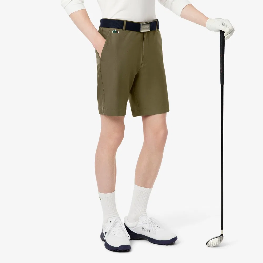 Мужские гольф-бермуды Lacoste из смесовой ткани, цвета хаки — фото 2