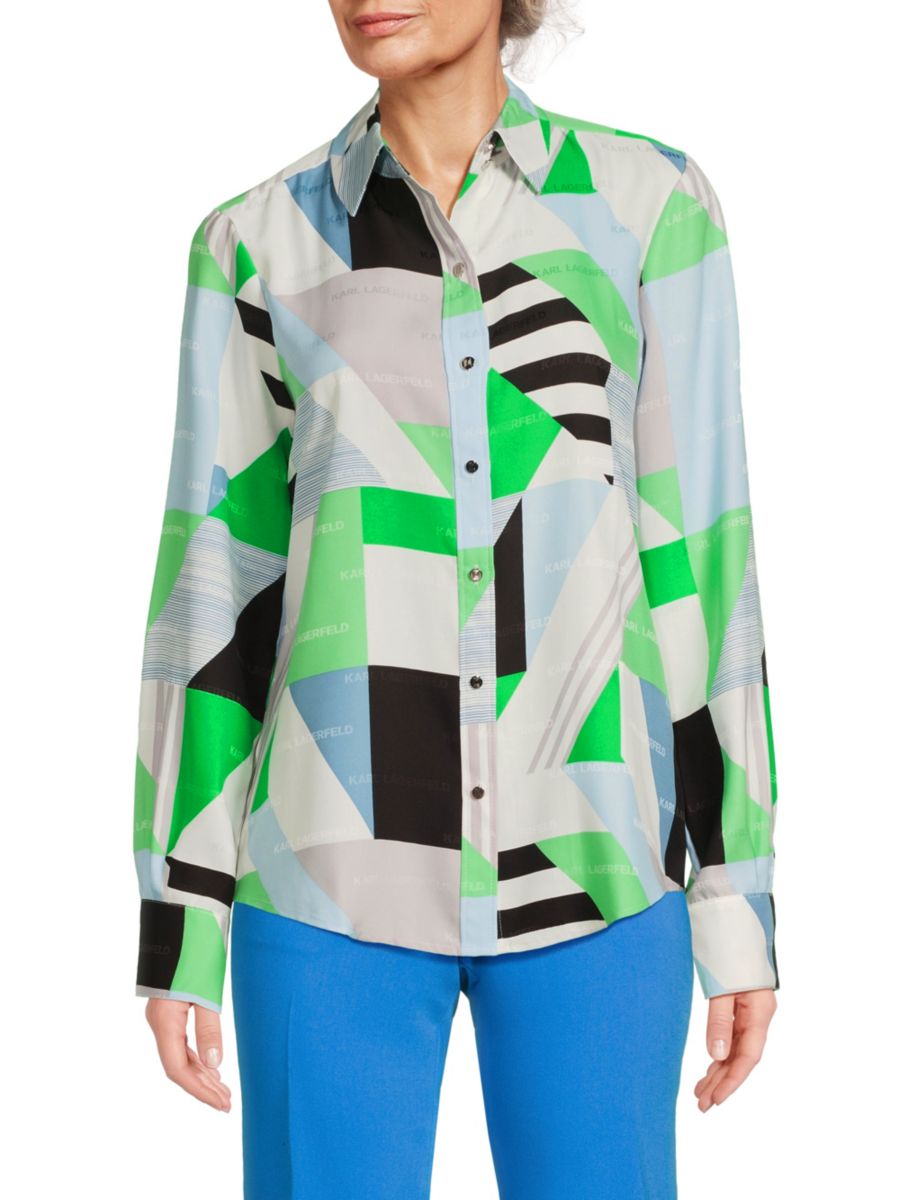 

Техническая рубашка с геометрическим принтом Karl Lagerfeld Paris, цвет Soft White Multi