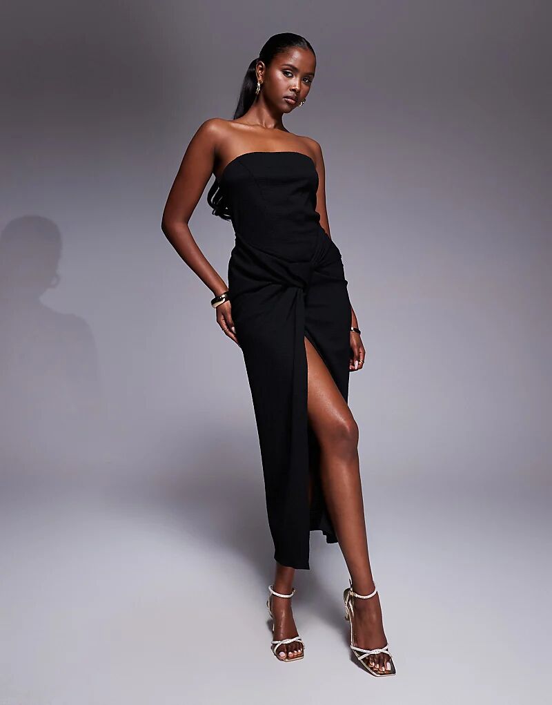 

Платье миди с закрученной драпировкой спереди от ASOS DESIGN, черное