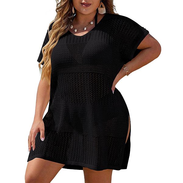 

Женское пляжное платье с рукавами и разрезом, plus size Kojooin, Black