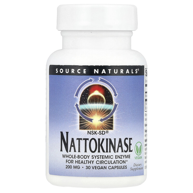 

Source Naturals, NSK-SD, наттокиназа, 200 мг, 30 веганских капсул