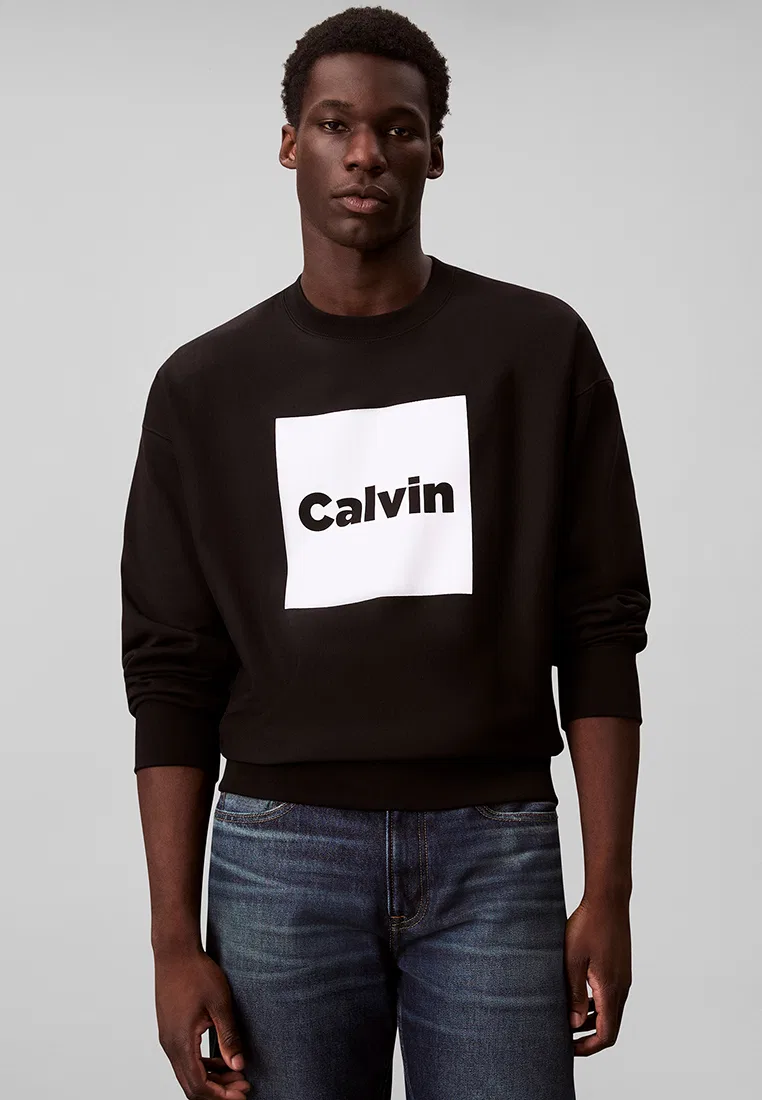 Свитшот с принтом Calvin, флис, Calvin Klein Jeans, черный