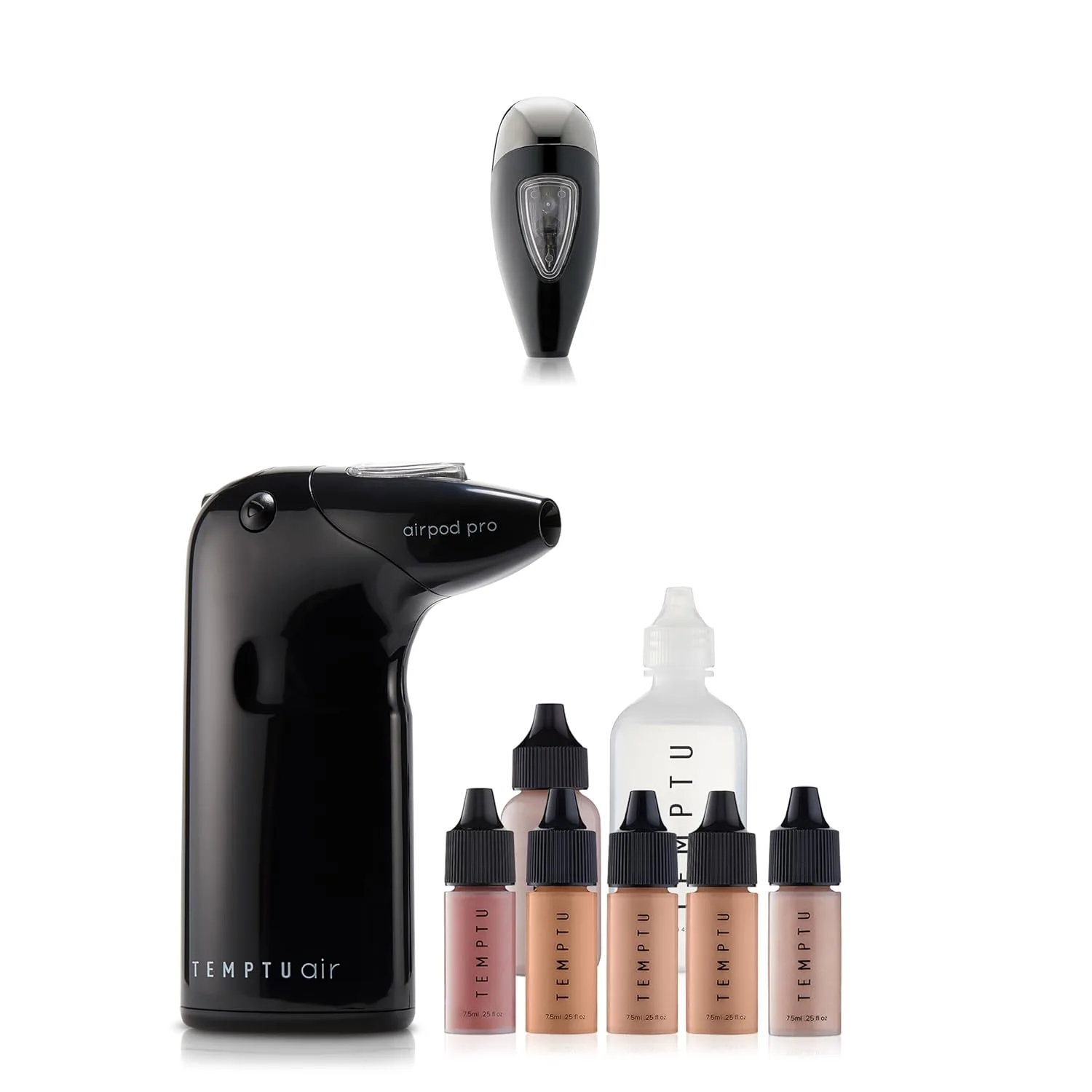 Набор TEMPTU Air Intro Airbrush: 9 предметов, беспроводное устройство, сменный картридж, 3 тональных основы Perfect Canvas Semi-Matte, праймер, румяна, хайлайтер, очиститель и запасные Airpods