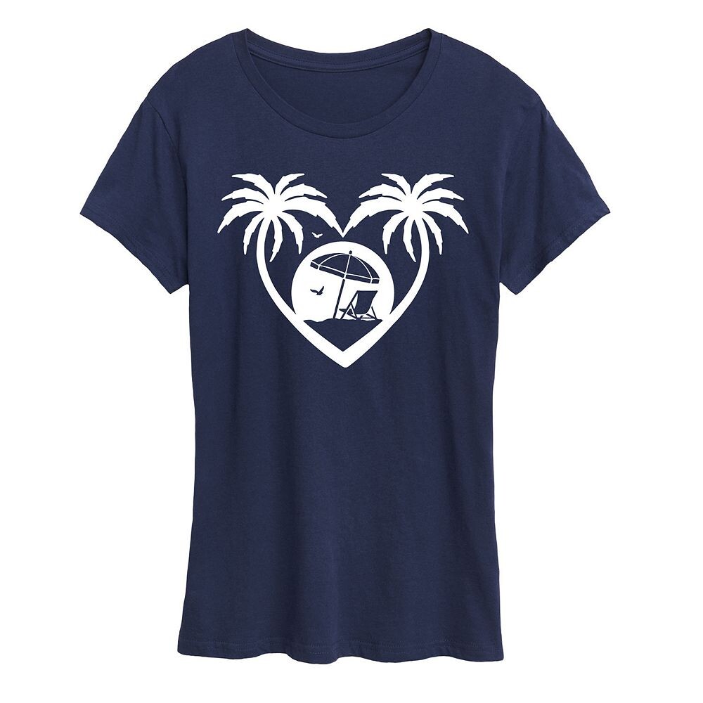 

Женская футболка с рисунком Palm Trees Heart Scene, темно-синий
