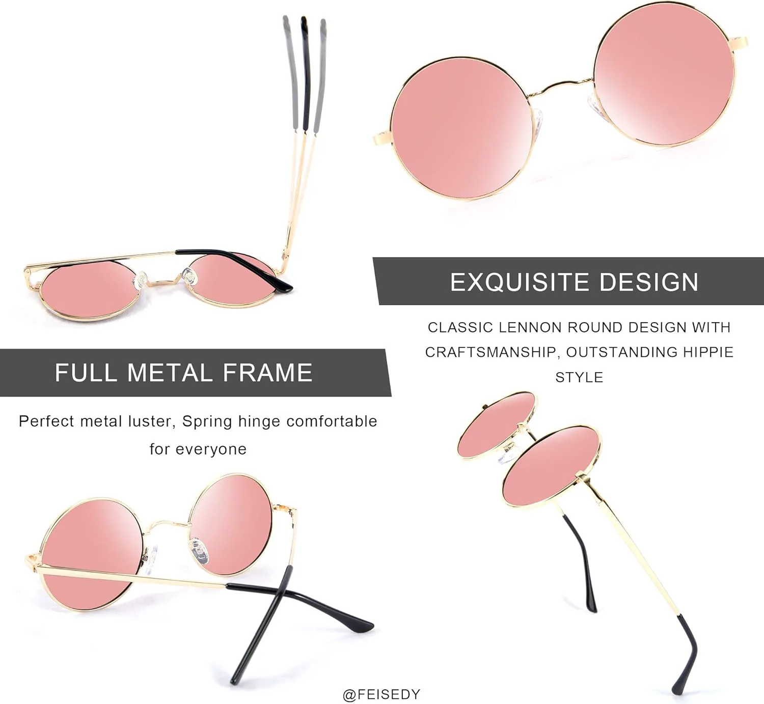 

Солнцезащитные очки FEISEDY в стиле стимпанк, ретро, ​​круглые, поляризованные, металлические, для женщин и мужчин, B2528, 005 Gold Frame Rose Pink Mirrored Lenses