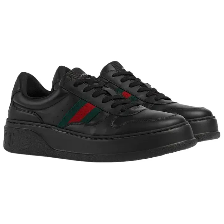 GUCCI Кожаные низкие скейтерские кроссовки мужские черные — фото 4