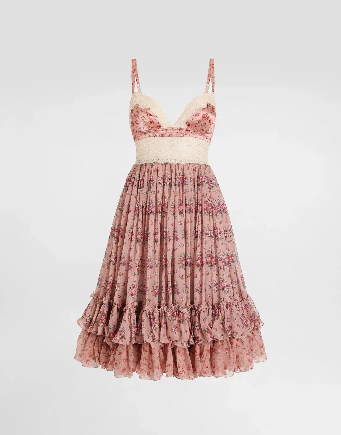 Шифоновое платье с принтом из маленьких цветочных букетов DOLCE & GABBANA, мультицвет