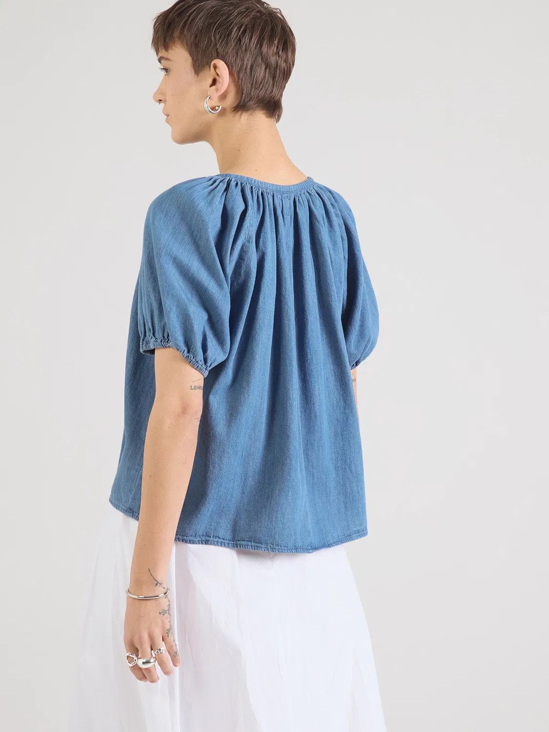 Блузка Gap POPOVER из синей джинсовой ткани — фото 3