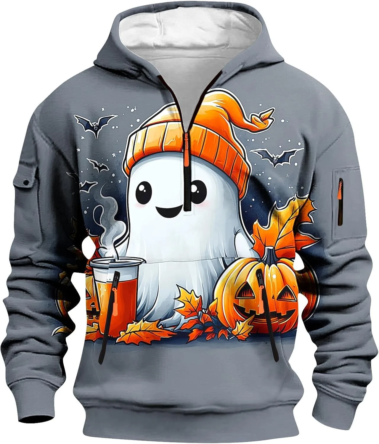 

Толстовка с капюшоном Halloween для мужчин, Half Zip, с принтом и карманами