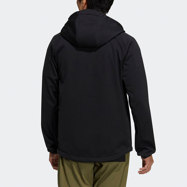 Куртка adidas Softshell Jkt Outdoor Sports Solid Color Logo Fleece Lined Hooded Jacket Black, мультиколор — фото 4
