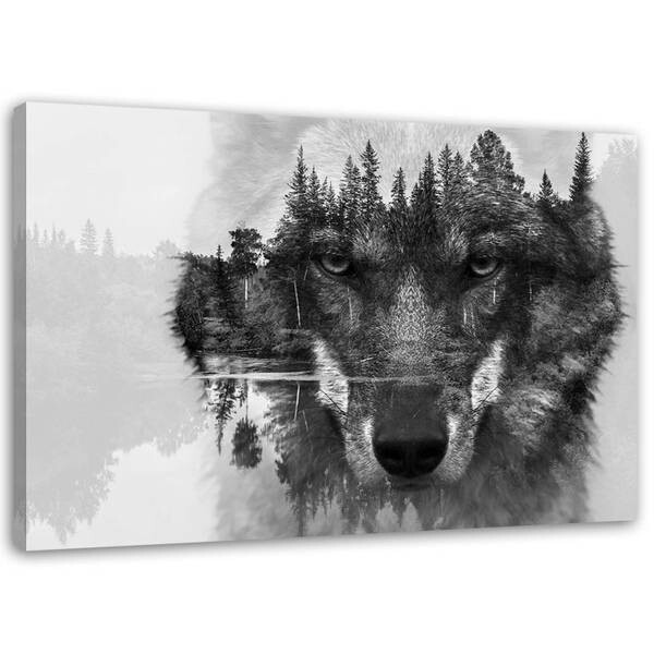 

Фреска Feeby Wolf Wald Tiere Schwarz, черно-белый