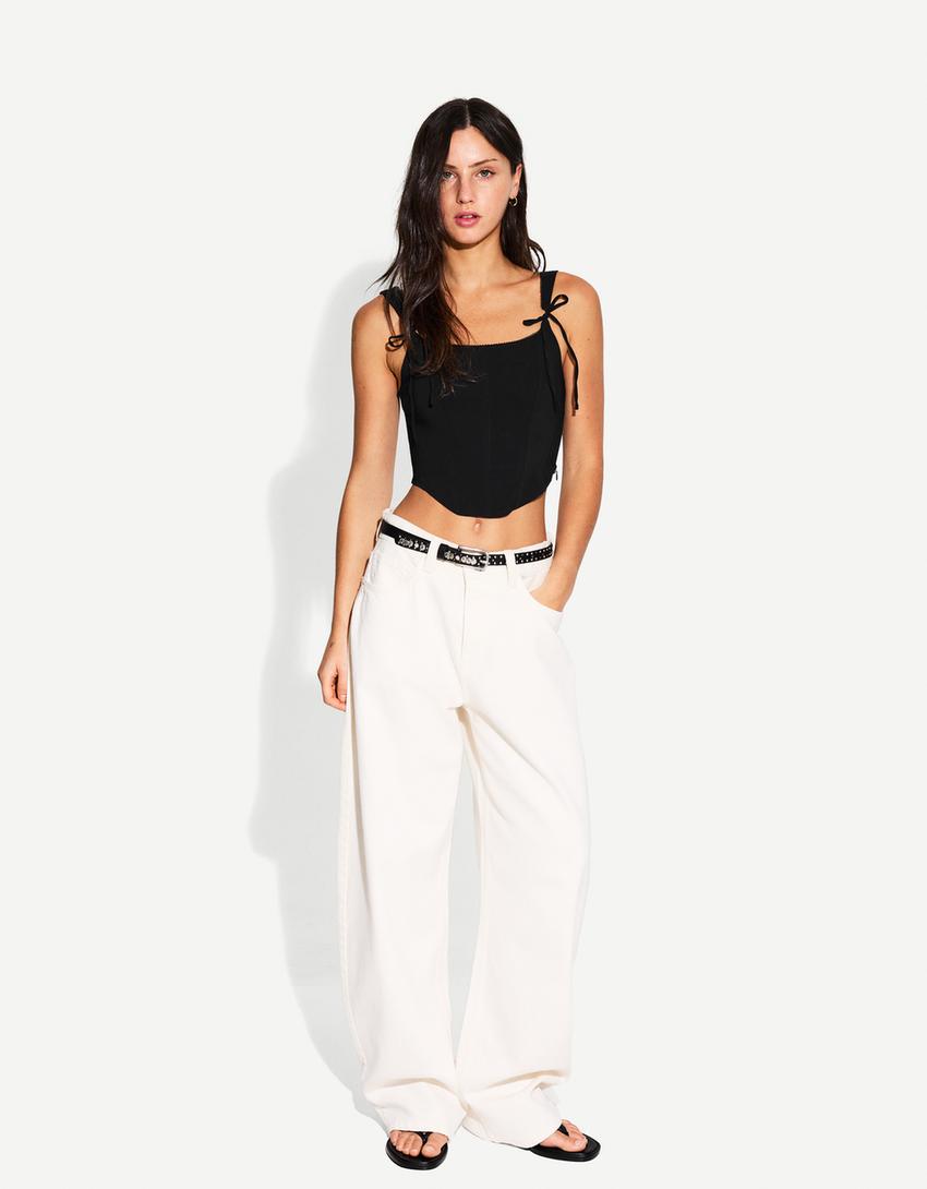 

Корсетный топ с бантами Bershka, черный