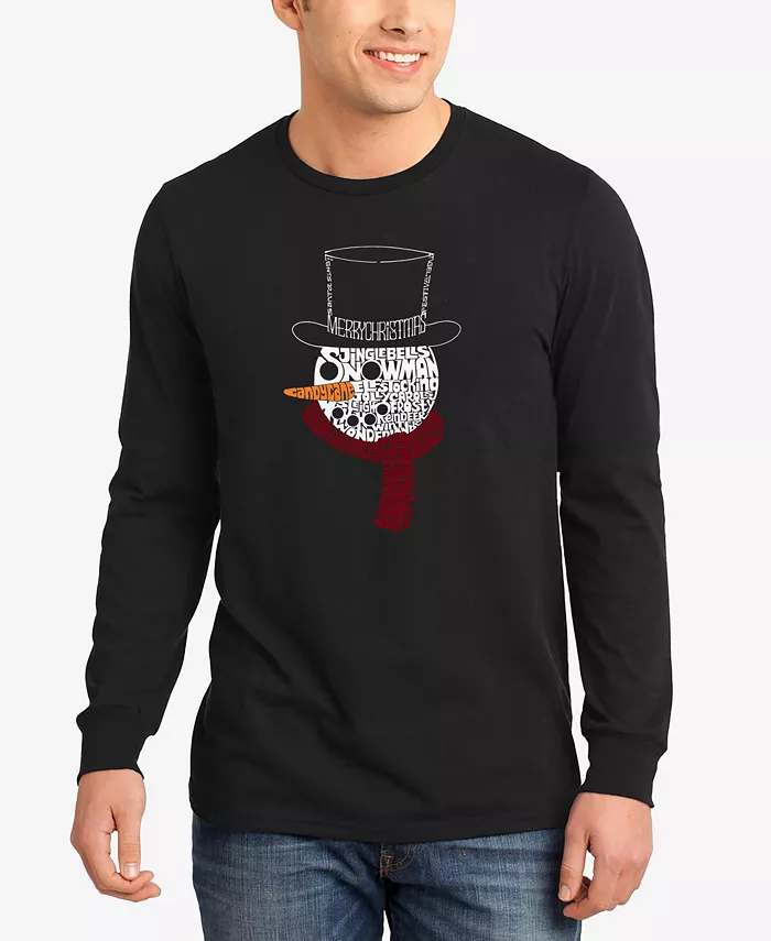 

Мужская футболка с длинным рукавом "Snowman Face Word Art" LA Pop Art, черный