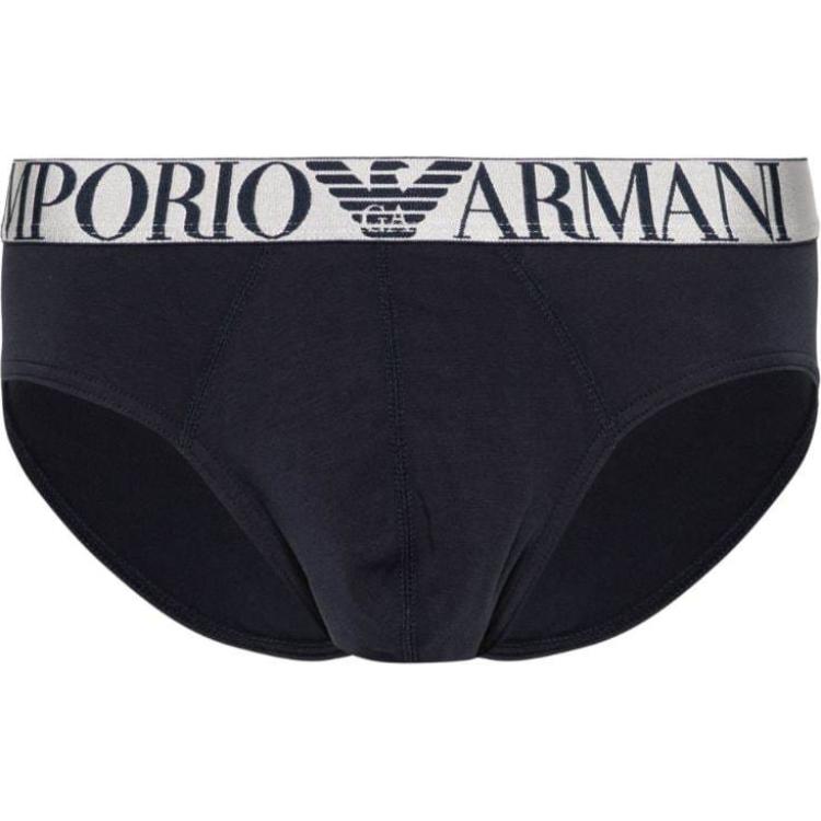 Трусы хлопковые с лого-жаккардом Emporio Armani, набор из 3 штук (морской синий) — фото 2