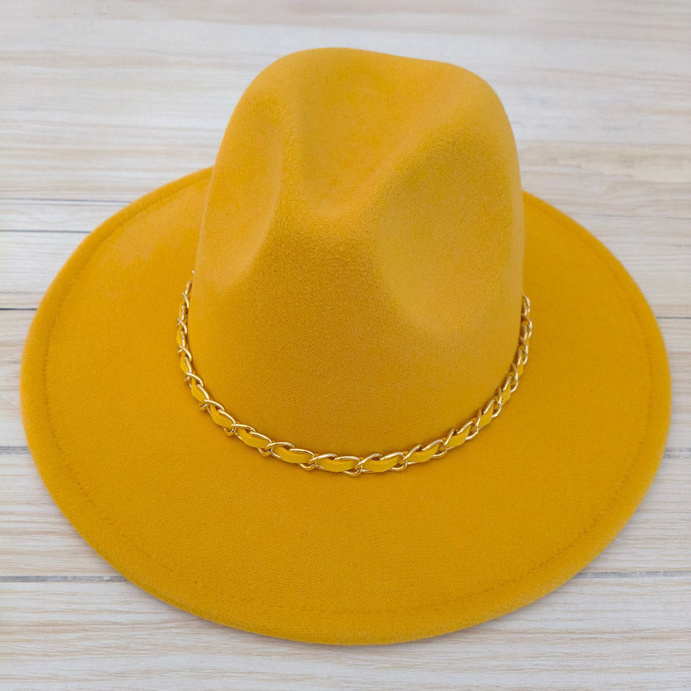 

Шляпа-федора с плетеной цепочкой из искусственной кожи FASHNZFAB, золото