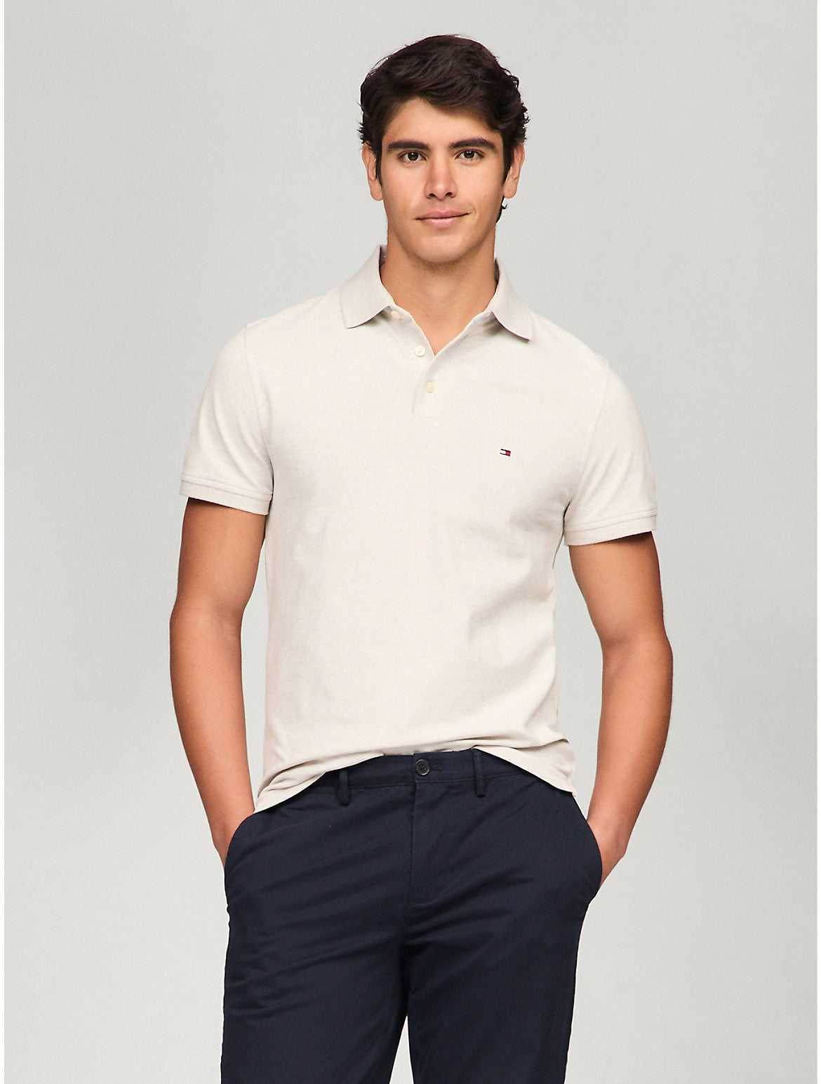 

Мужская облегающая рубашка Tommy Hilfiger Tommy Polo, цвет light grey heather