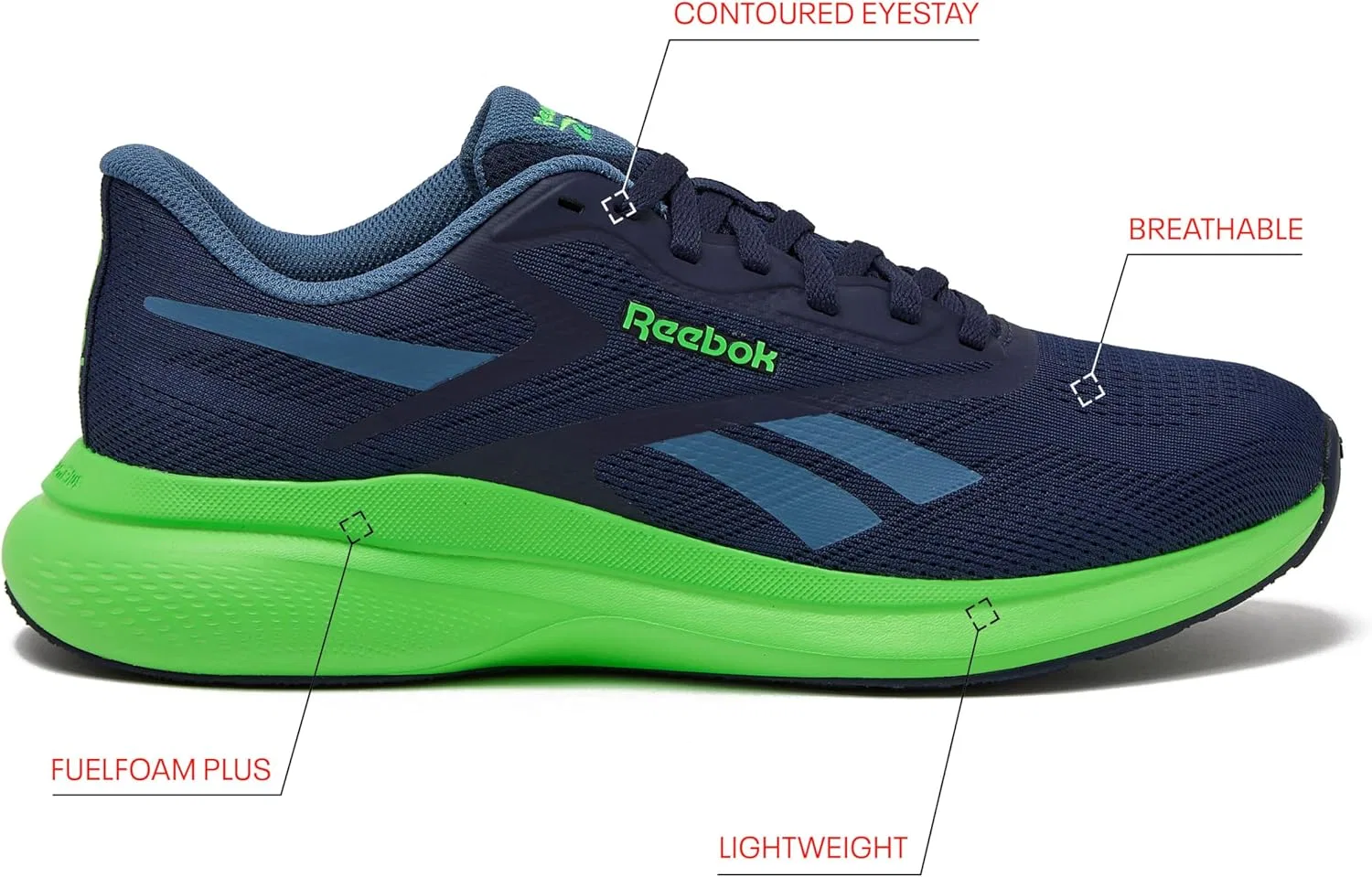 Мужские беговые кроссовки Reebok Energen Run 4, легкие спортивные кроссовки для мужчин, Vector Navy Twilight Blue Solar Lime — фото 2