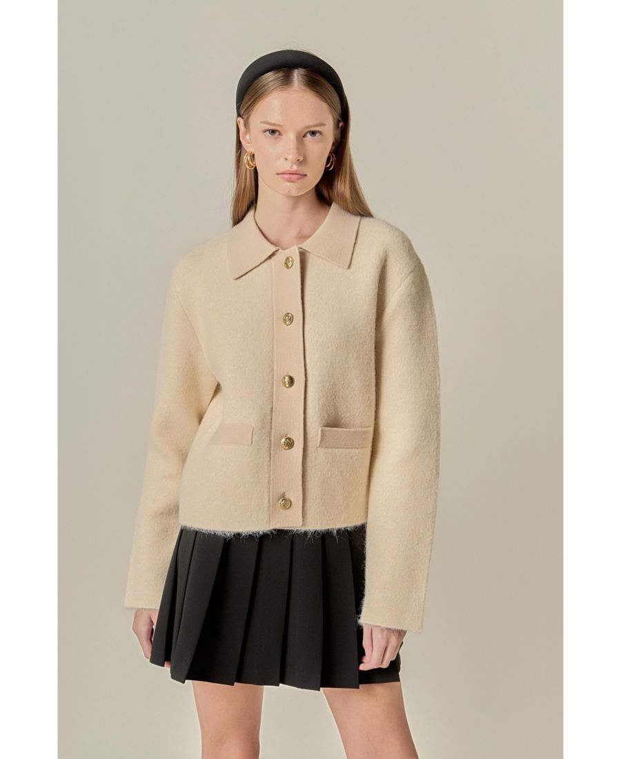 

Женский кардиган с контрастной планкой English Factory, Cream