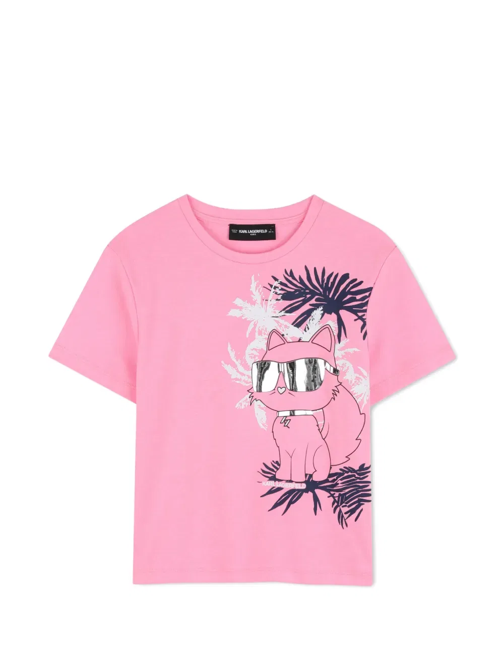 Футболка с кошачьим принтом Karl Lagerfeld Kids, розовый
