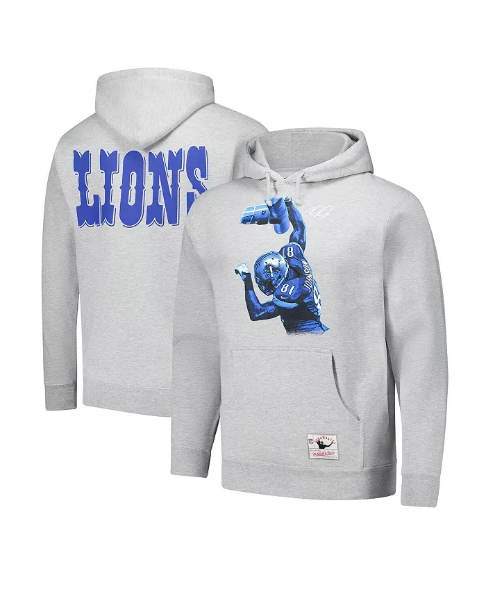 

Мужская толстовка с капюшоном и принтом Calvin Johnson Detroit Lions Hall of Fame, цвет heather gray Mitchell & Ness