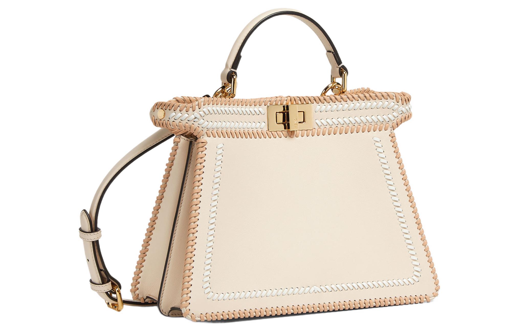 FENDI Сумка через плечо Peekaboo ISeeU из телячьей кожи, маленький размер, женская, камелия белый — фото 2