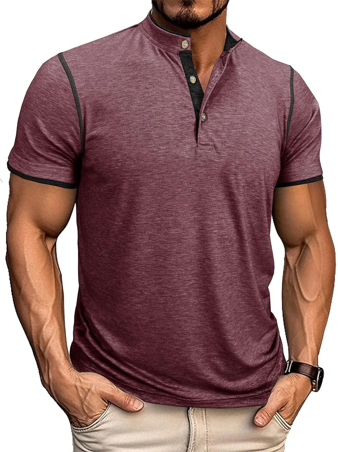 Футболка Muscle Henley для мужчин Color Block — фото 2