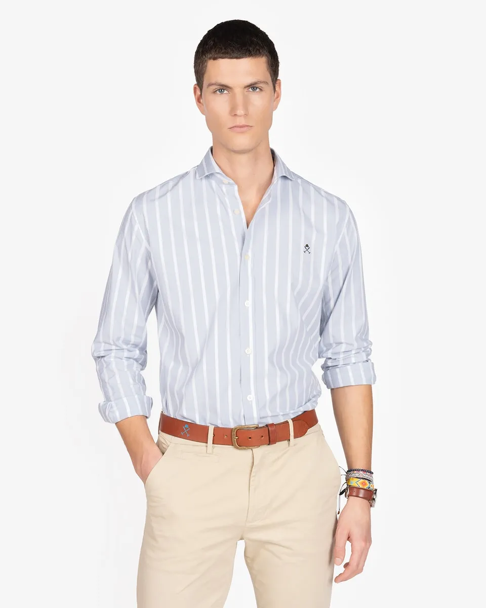 

Мужская рубашка приталенная в полоску Harper & Neyer, светло-серый