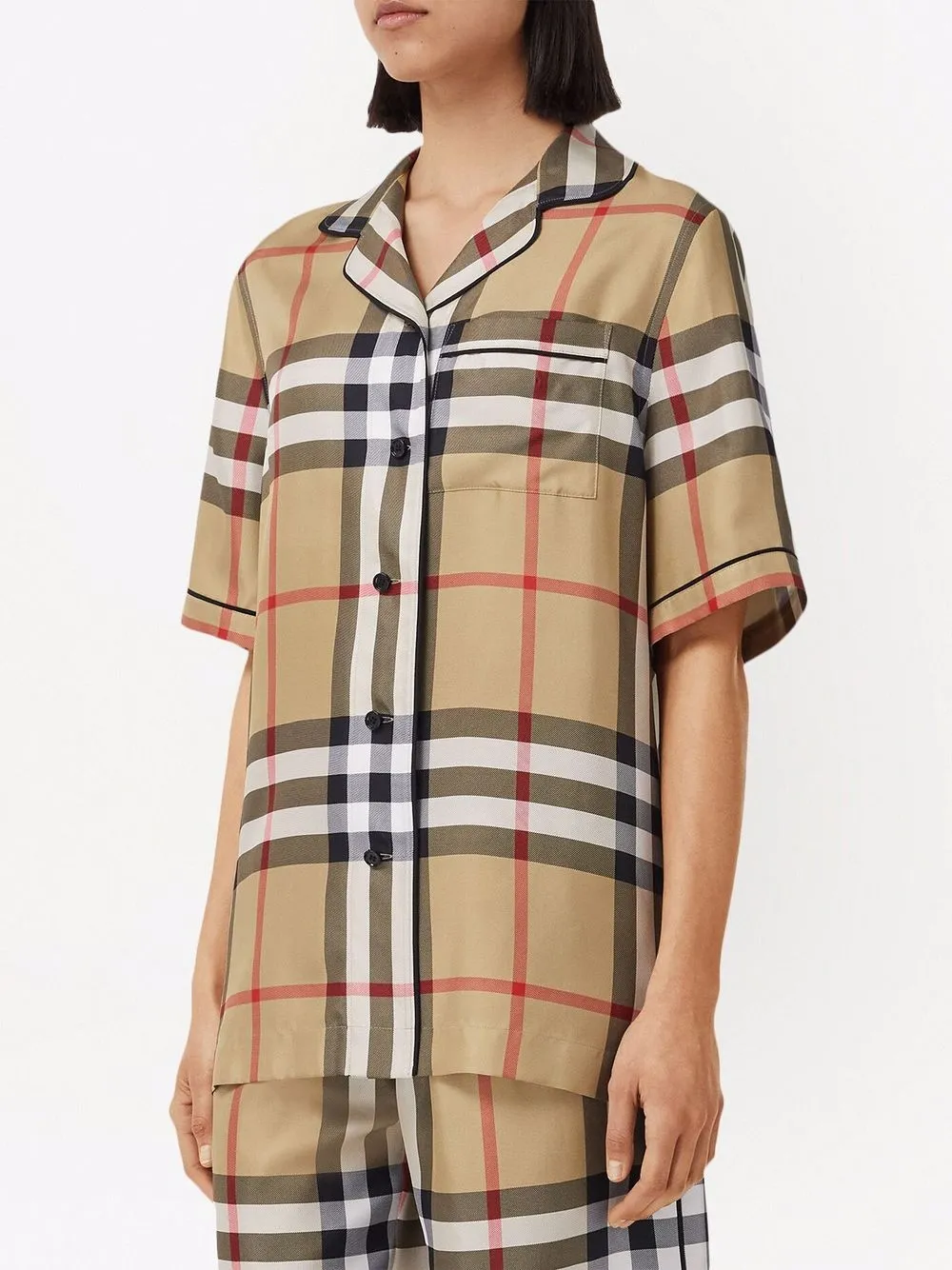 Шелковая рубашка Burberry Vintage Check, клетка, нейтральный — фото 3