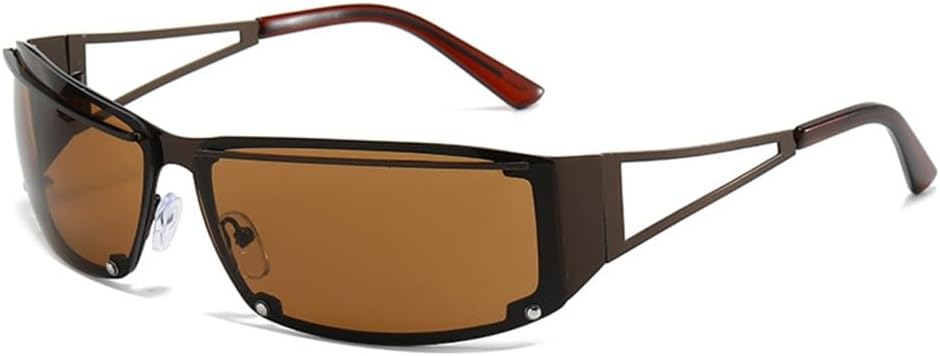 

Солнцезащитные очки в металлической оправе прямоугольной формы для женщин, прямоугольные солнцезащитные очки для мужчин, солнцезащитные очки без оправы в стиле ретро-панк, защита от ультрафиолета UV400 LANGSER, C3 Brown