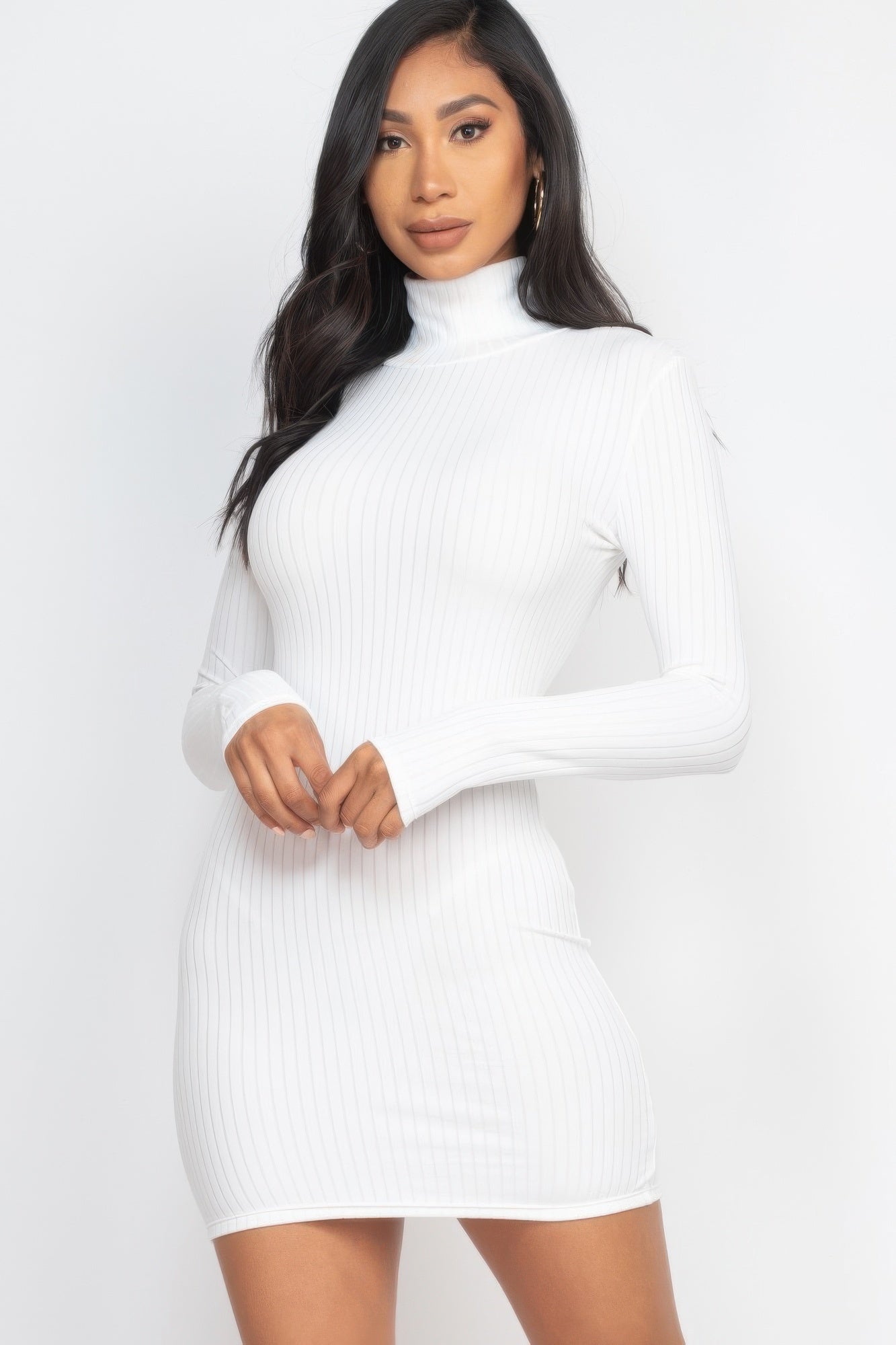 

FASHNZFAB женское облегающее мини-платье с ребристым воротником, белый