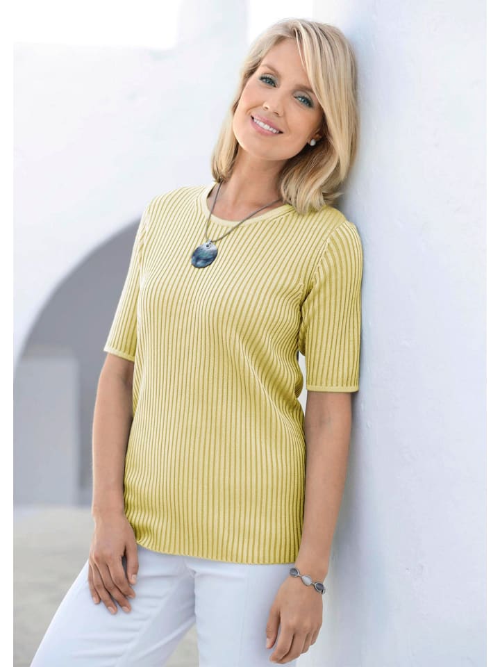 

GOLDNER Укороченный размер: Пуловер из элегантной ребристой ткани желтого цвета