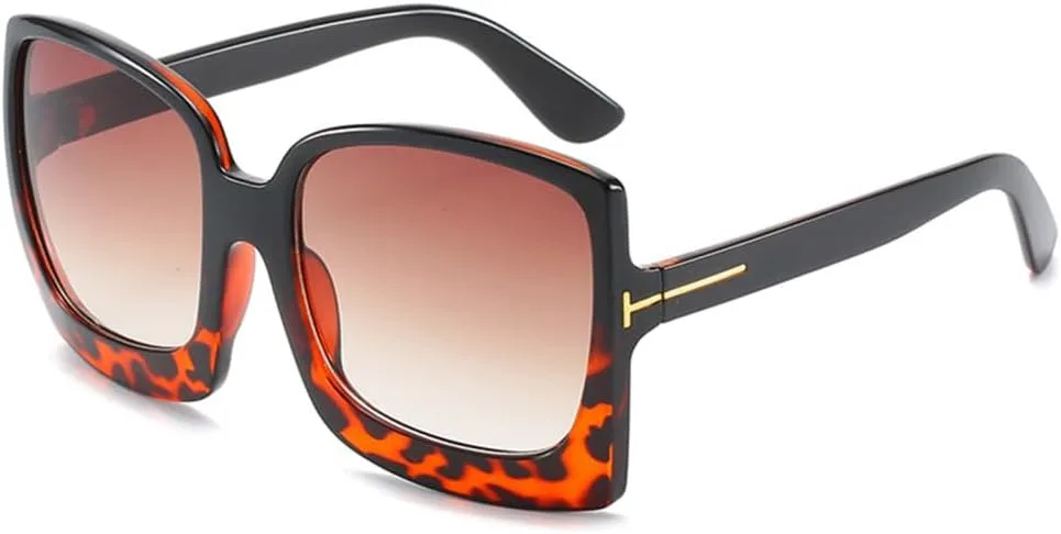 

Большие женские солнцезащитные очки из пластика, крупная оправа, градиентные солнцезащитные очки UV400, красный леопардовый принт, один размер HCHES, Orange